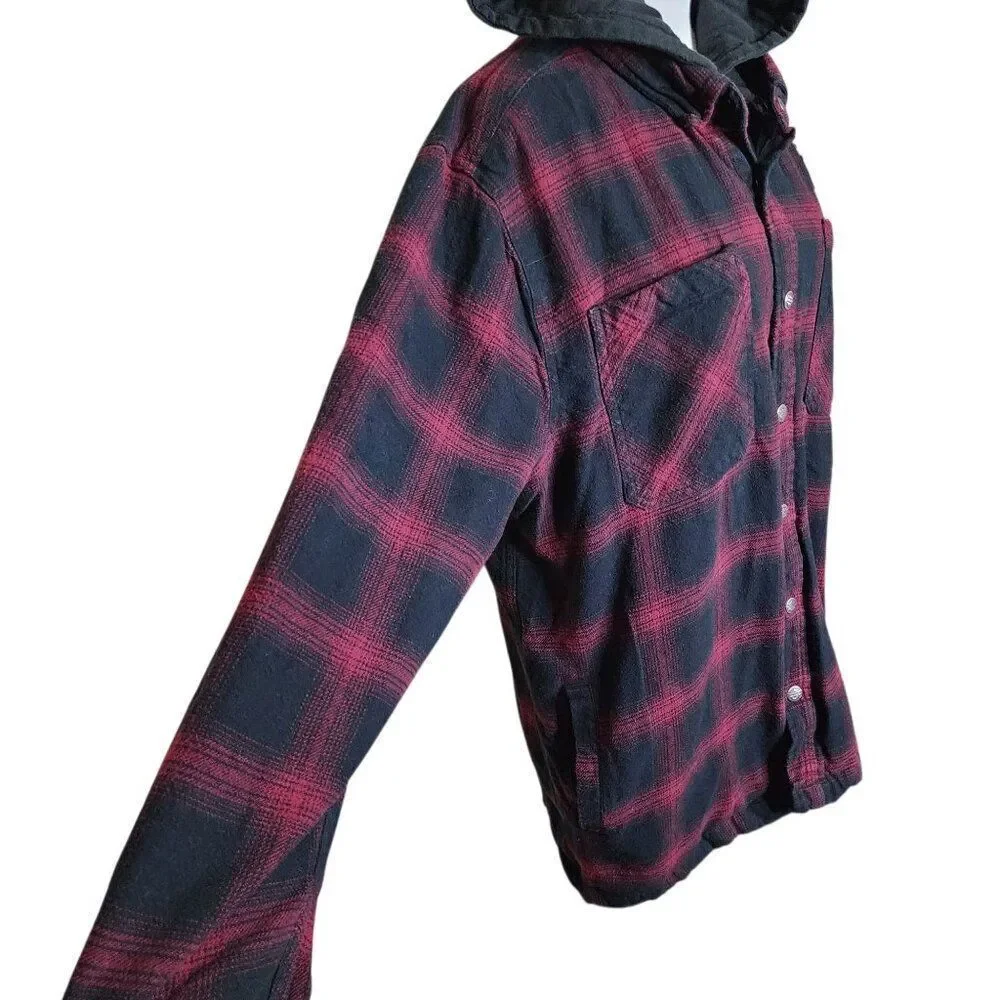 Harley Davidson Motorcycles Button Up Flannel Hoodie Jacket Size XL Plaid